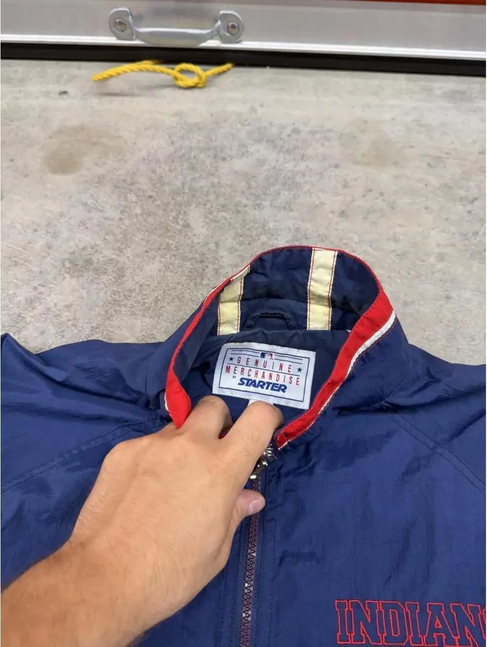 vintage cleveland indians starter navy and red zip up windbreaker jacket medium